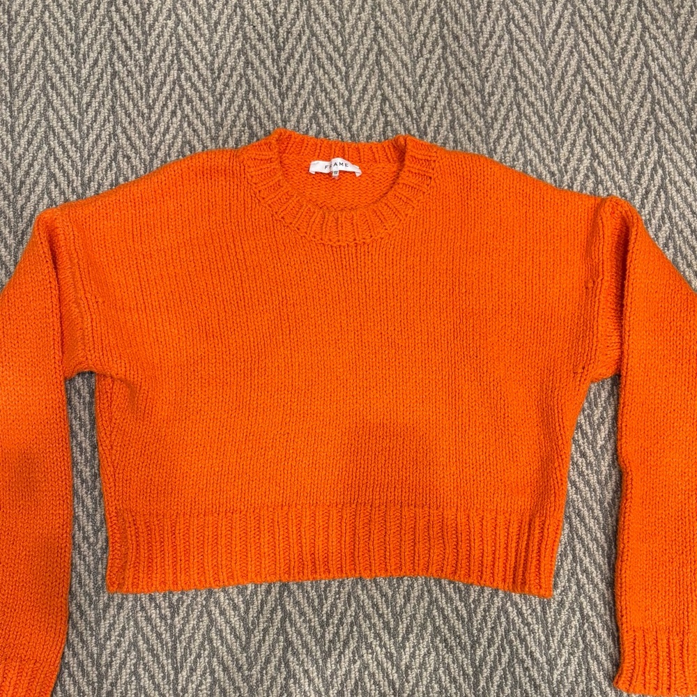 Frame Denim Vibrant Orange Crew Neck Sweater